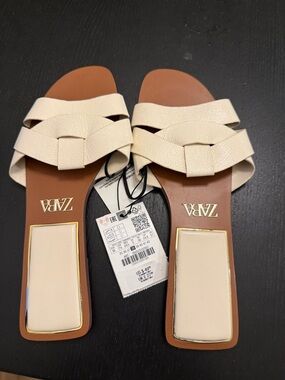 Zara Cream Braided Slide Sandals for Women